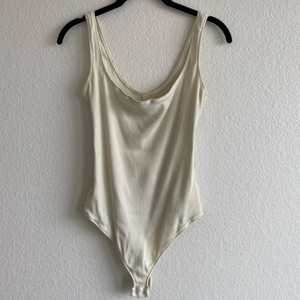 Skims Bone Cotton Rib Bodysuit